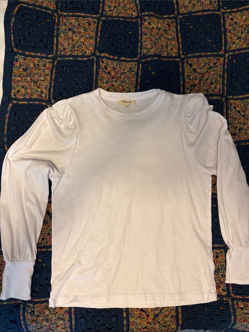 Madewell White Long-Sleeve Puff Shoulder Tee